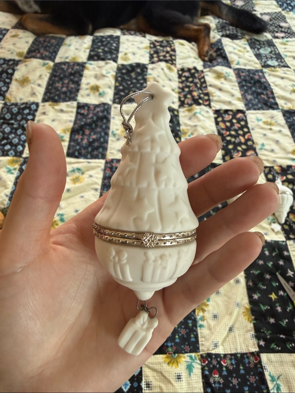 hinged bisque porcelain Christmas tree trinket box
